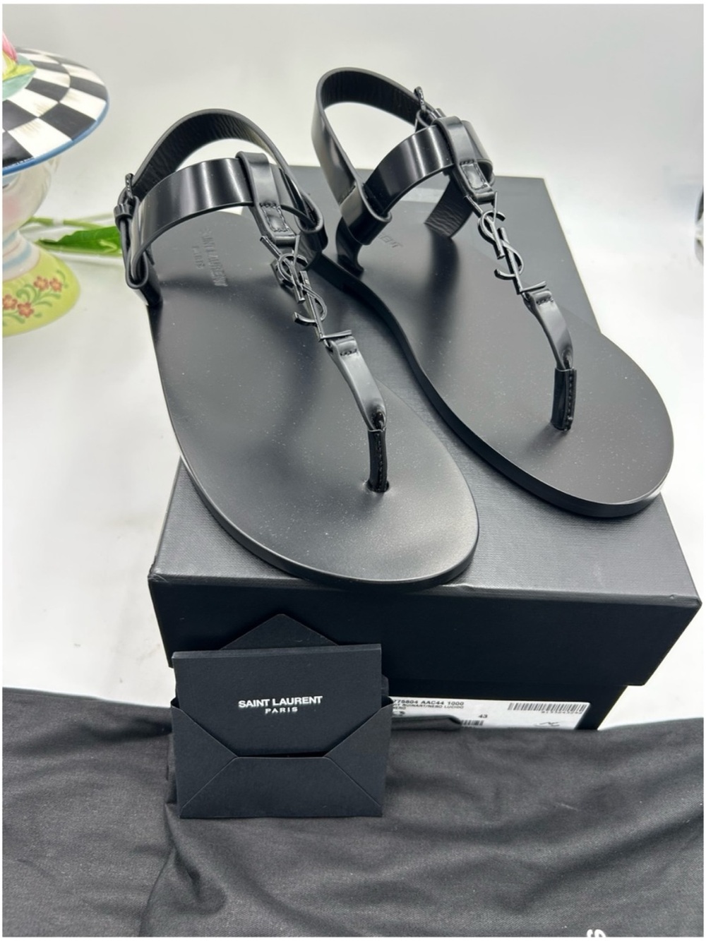 Men's Saint Laurent Ysl, Cassandre Leather thong sandals size 43 made in Italy - Picture 6 of 6